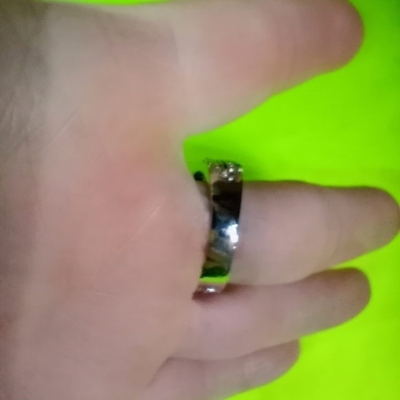 Silvertone square blue stone crystal cross Christian catholic ring size 11 - Picture 4 of 5